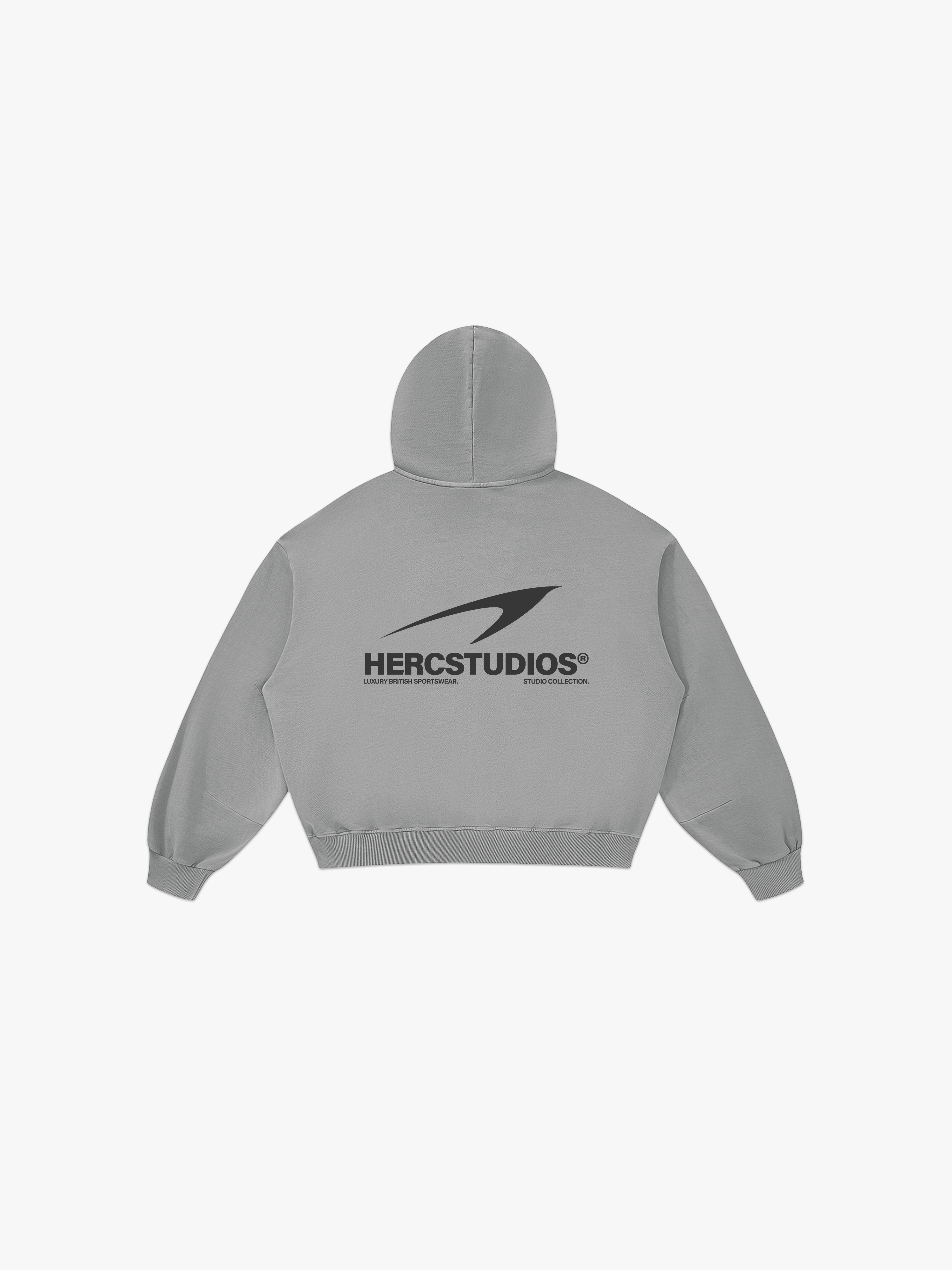 HERCSTUDIOS Boxy Hoodie - Light Grey back flat lay