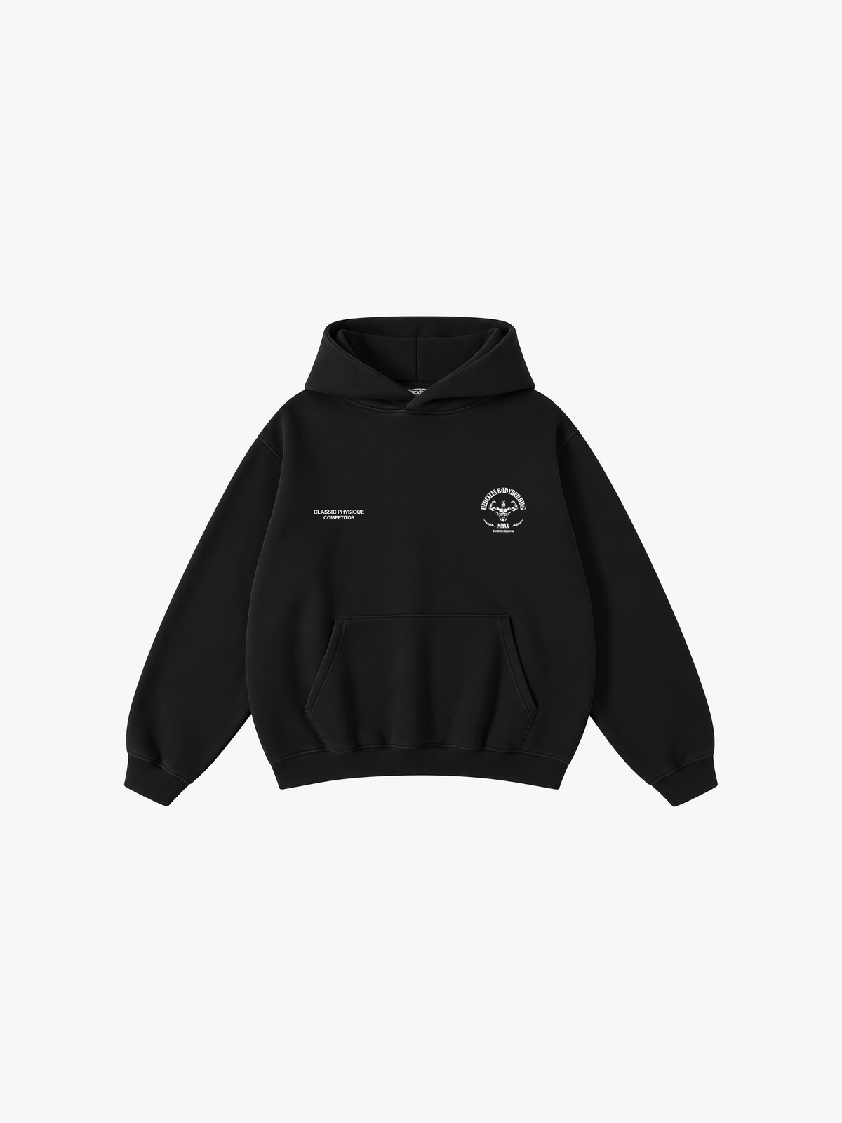 HERCXLES: Bodybuilding Oversized Hoodie - Black Beauty front flat lay