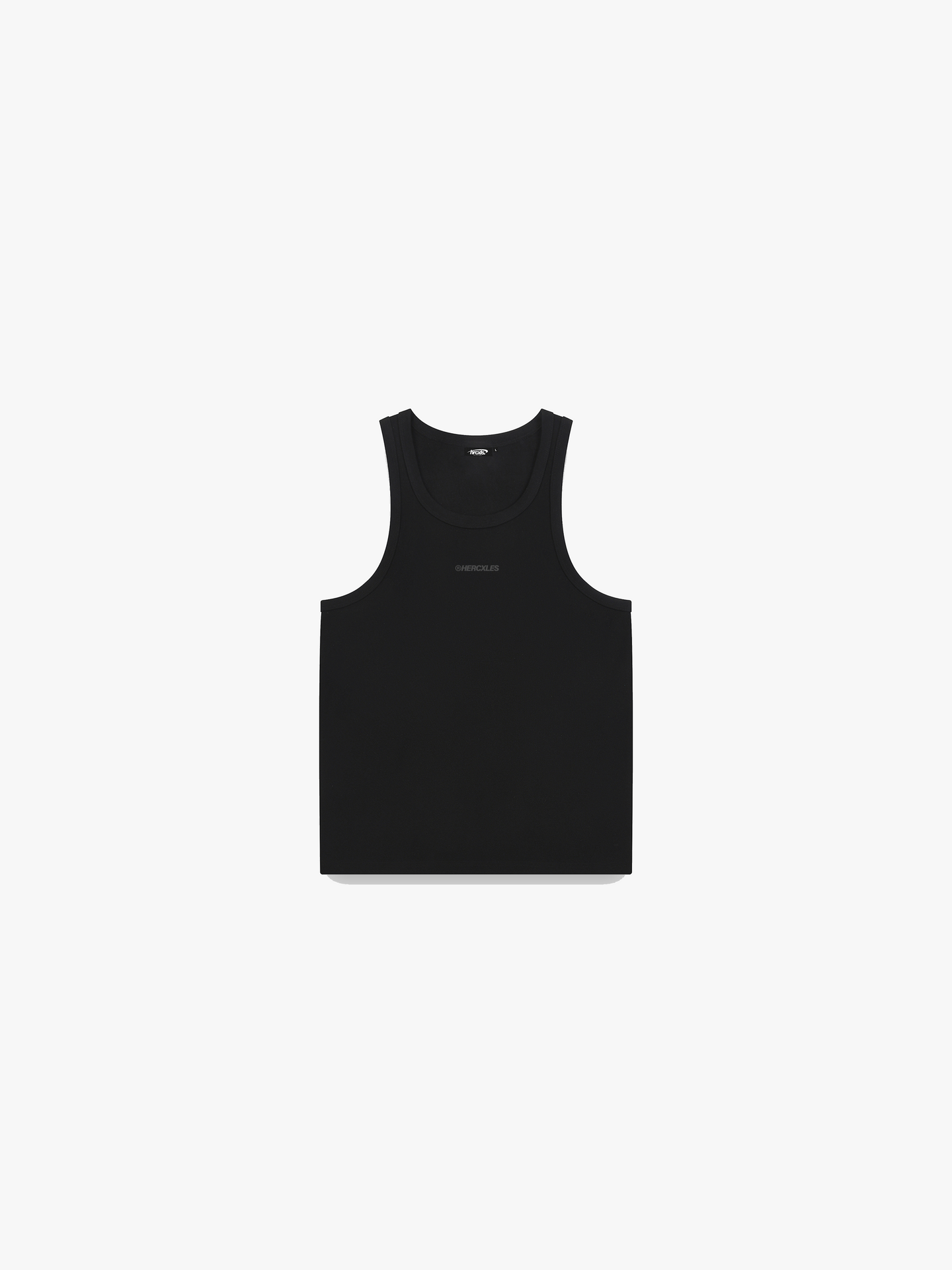 HERCXLES Tank Top - Black front flatlay tonal logo