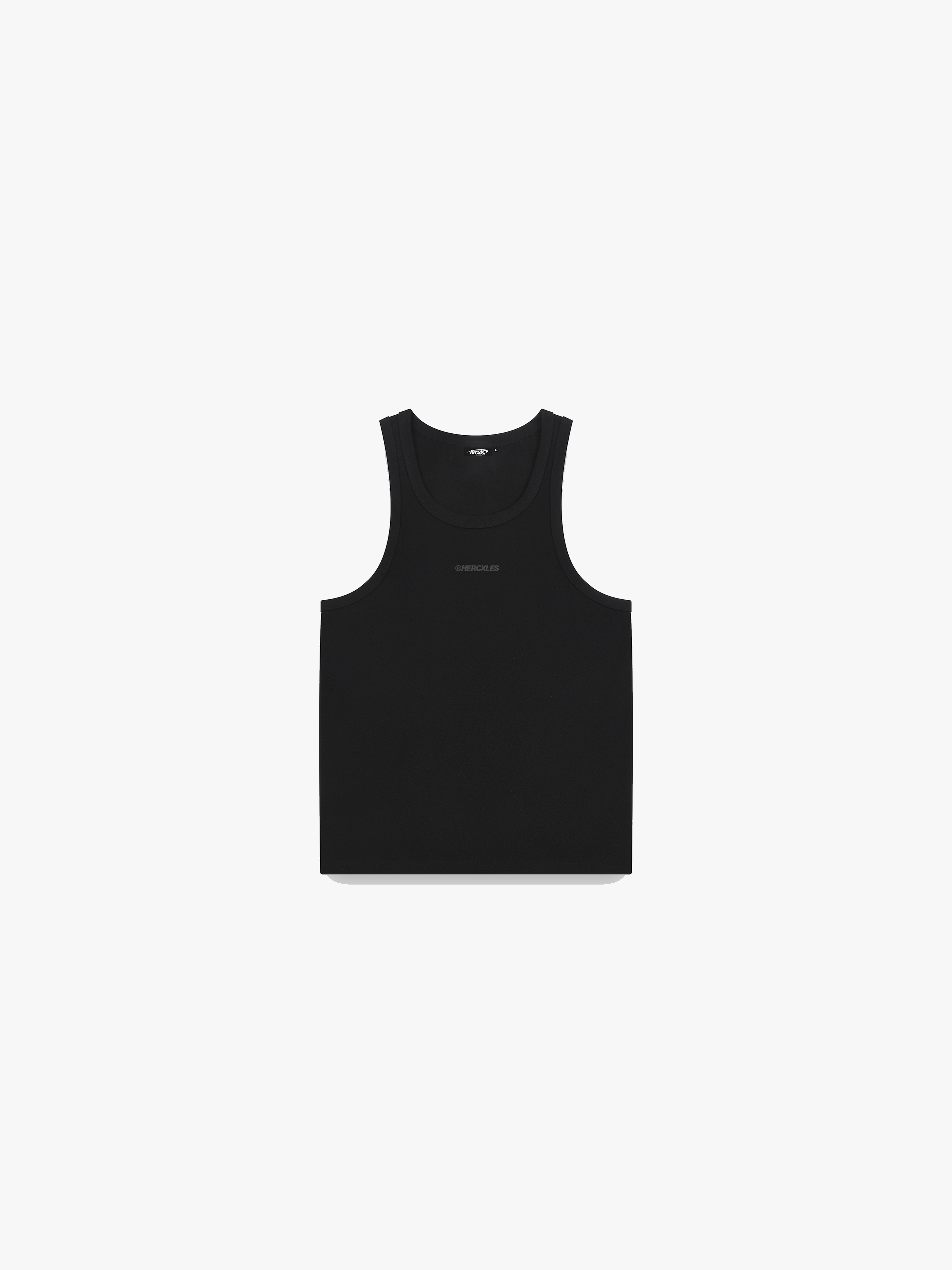 HERCXLES Tank Top - Black front flatlay tonal logo