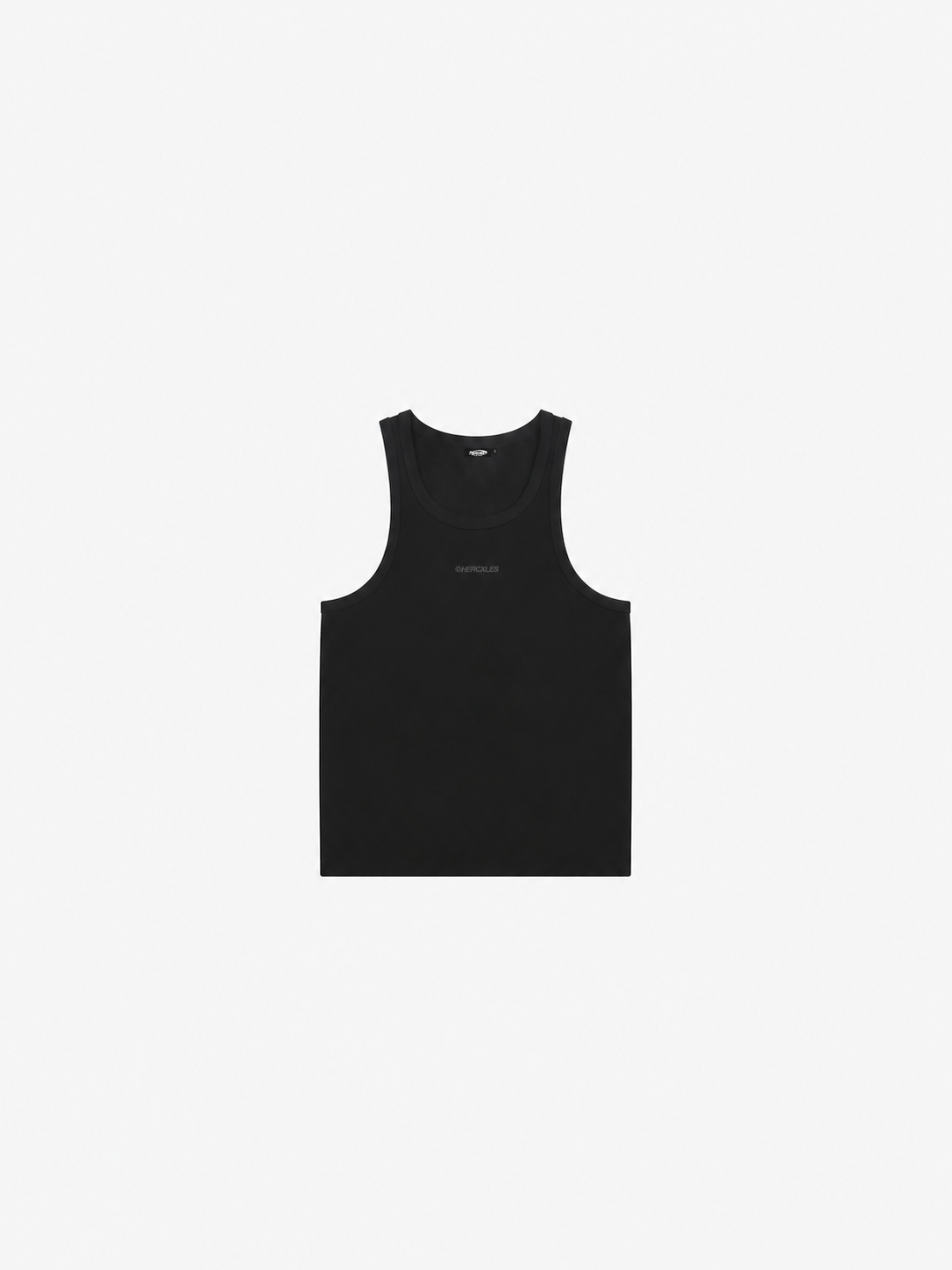 HERCXLES Tank Top - Black front flatlay tonal logo