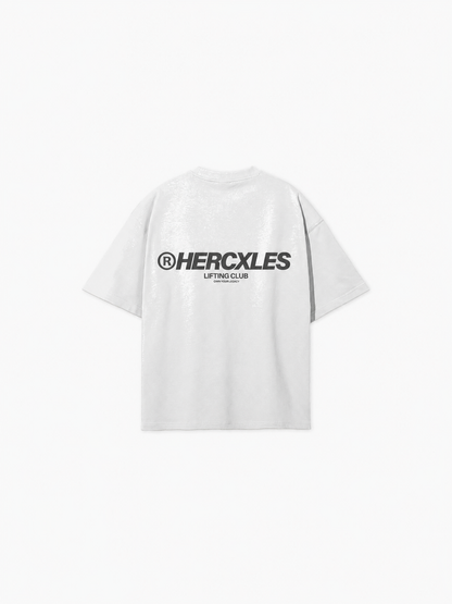 HERCXLES Lifting Club Oversized T-Shirt in White - back flat lay
