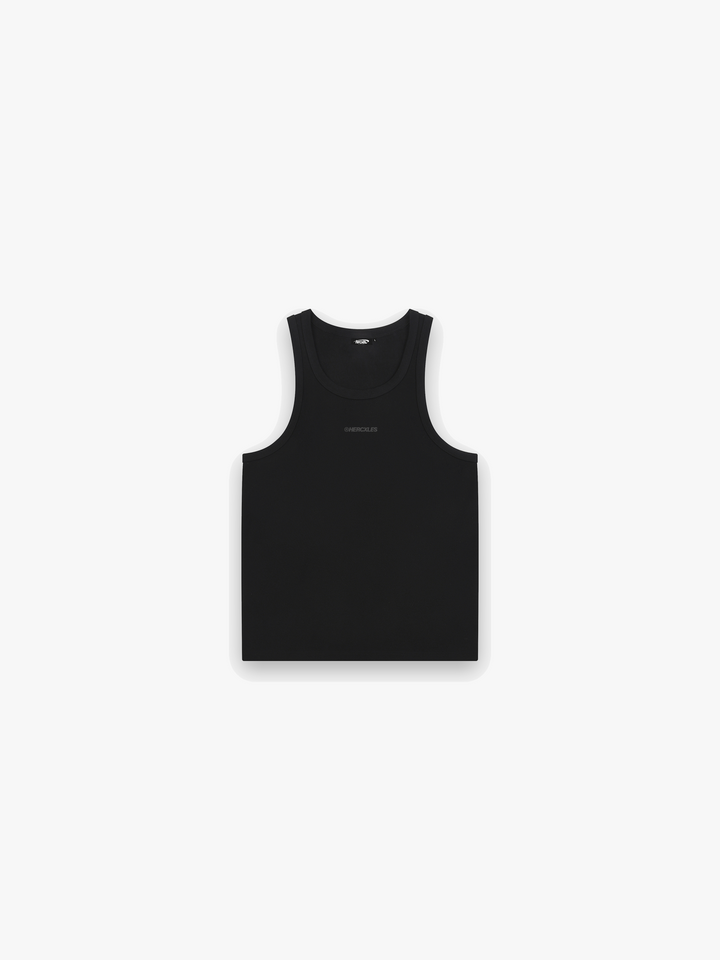 HERCXLES Tank Top - Black front flatlay tonal logo