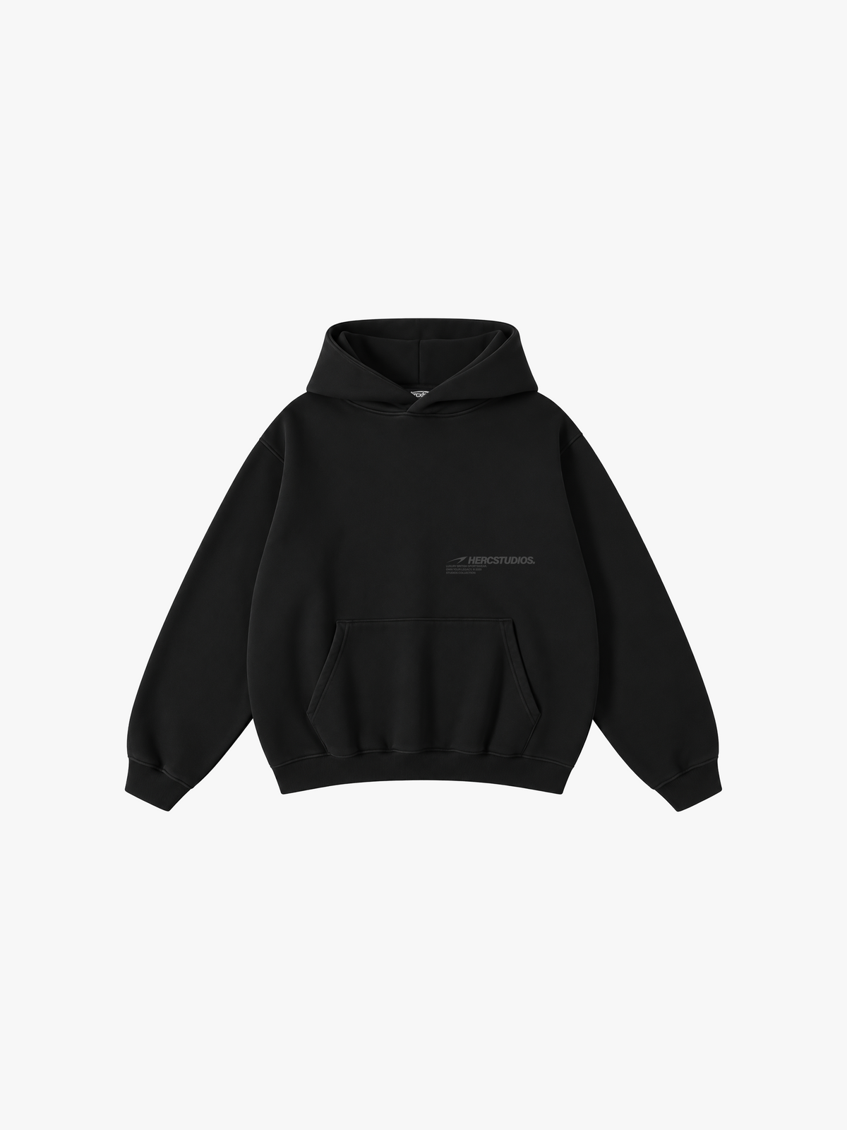 HERCXLES: HERCSTUDIOS Tonal Oversized Hoodie - Black Beauty front flat lay