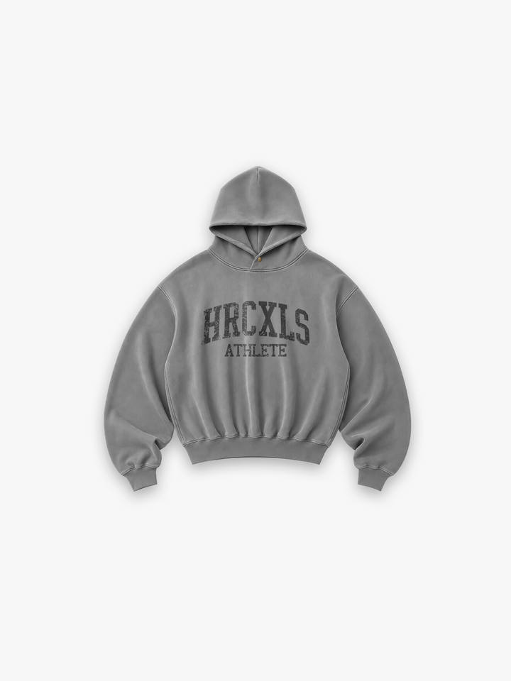 HERCXLES 2026: HRCXLS Athlete Distressed Oversized Hoodie - Light Grey flat lay
