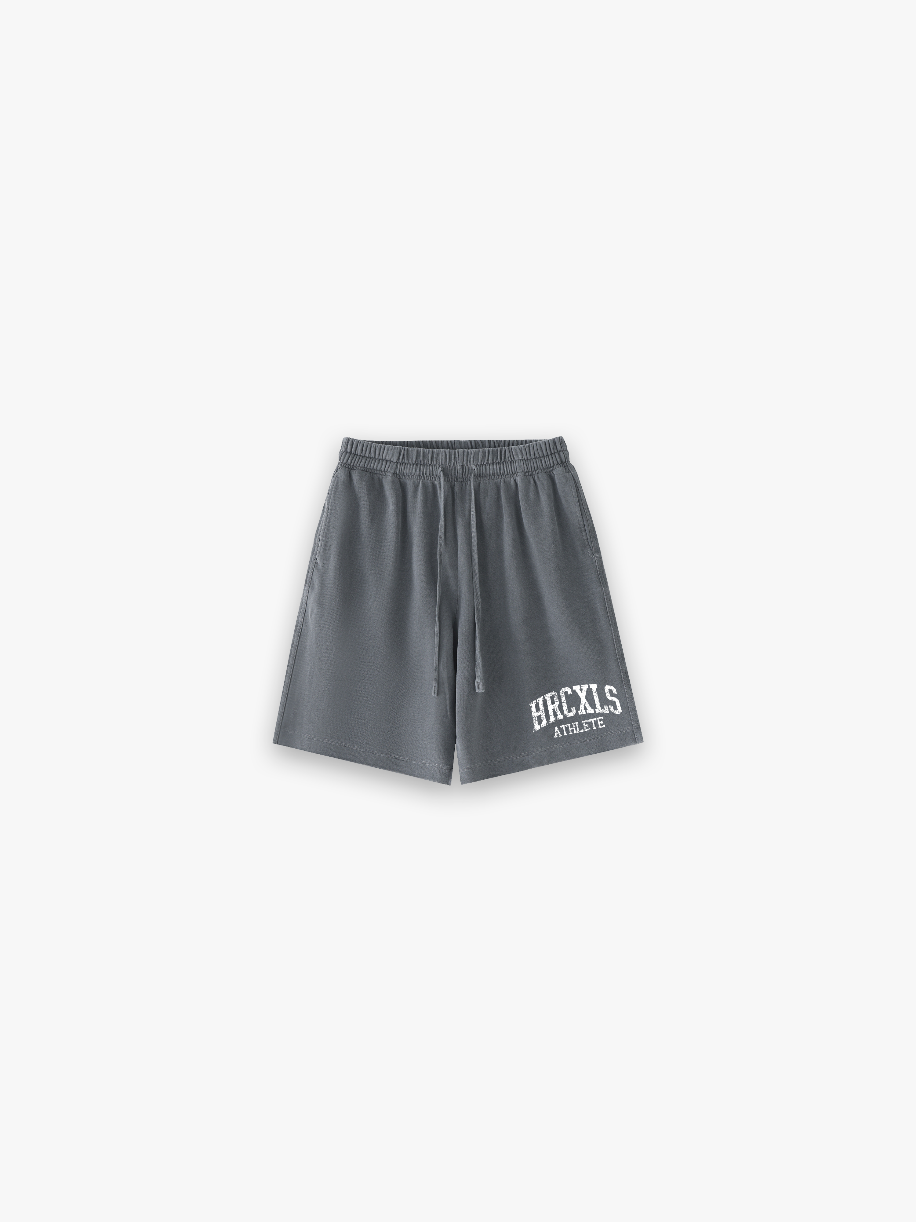 HERCXLES 2026: HRCXLS Athlete Shorts - Grey front flat lay