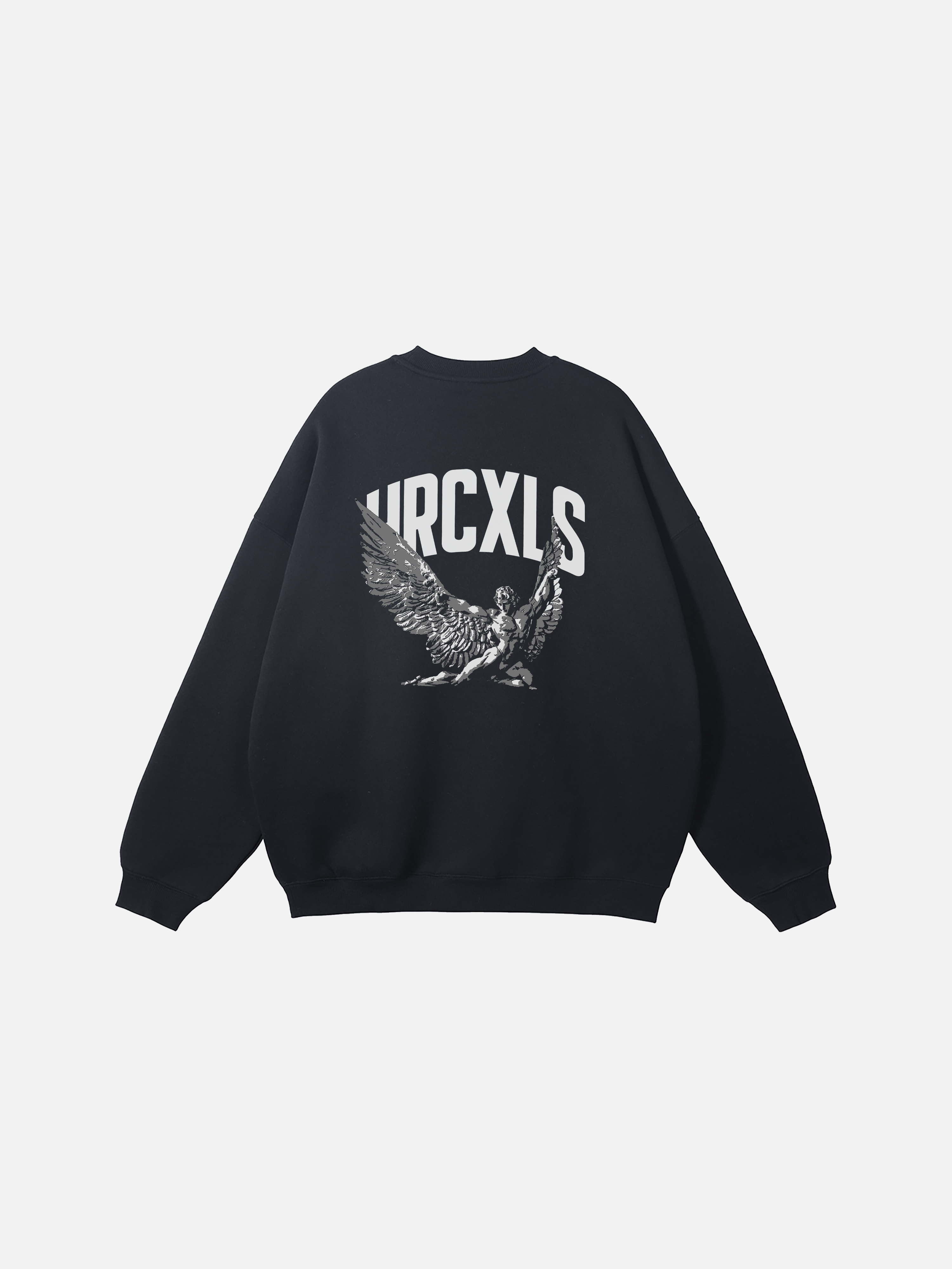 black oversized sweatshirt with icarus print