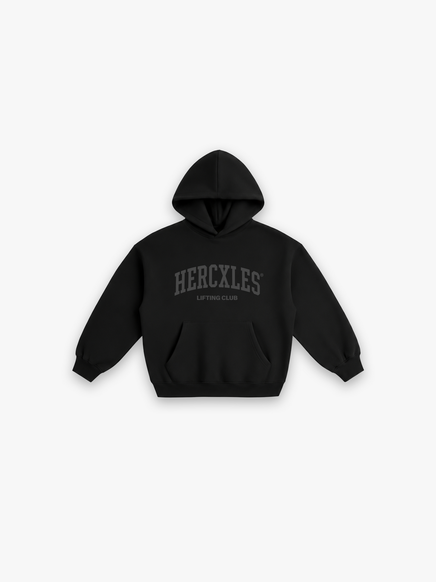 HERCXLES Lifting Club Oversized Hoodie - Black front flatlay
