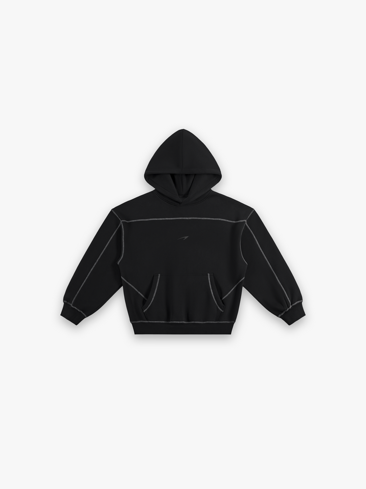 Obsidian Boxy Hoodie - Black flat lay front