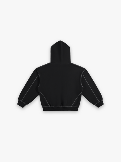 Obsidian Boxy Zip Hoodie - Black flat lay back