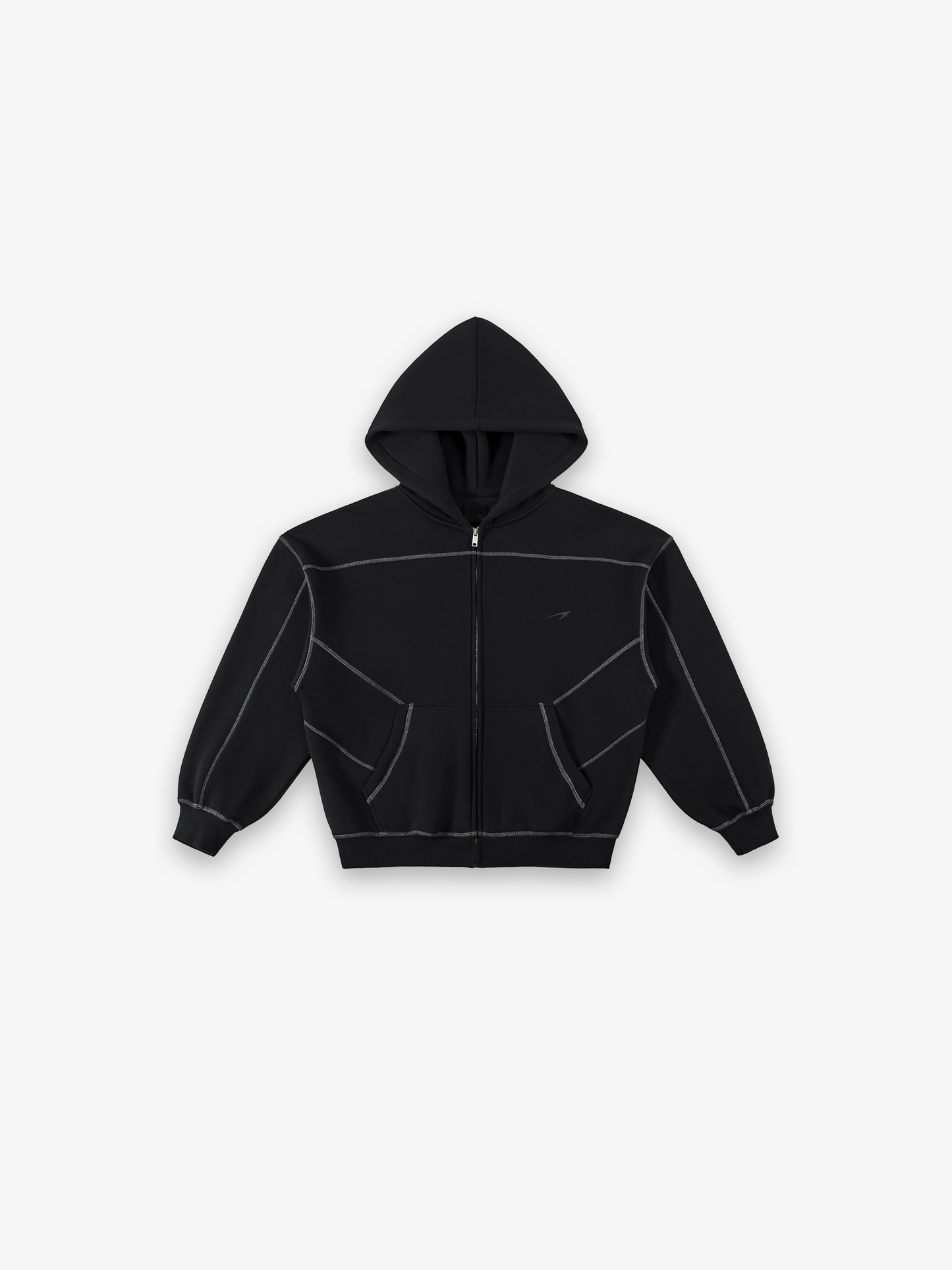 Obsidian Boxy Zip Hoodie - Black flat lay front