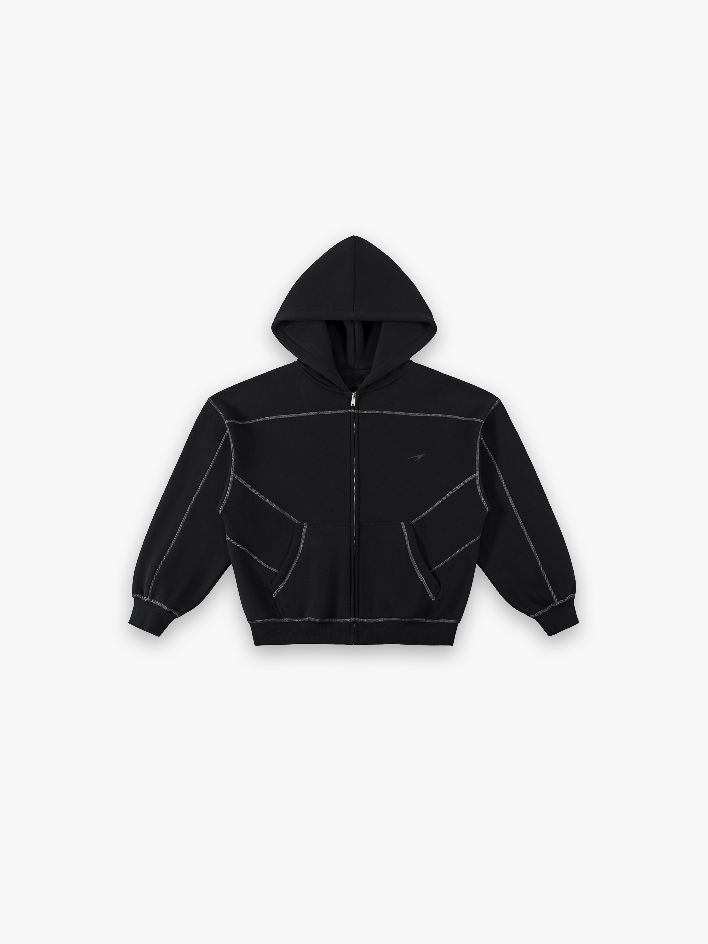 Obsidian Boxy Zip Hoodie - Black flat lay front