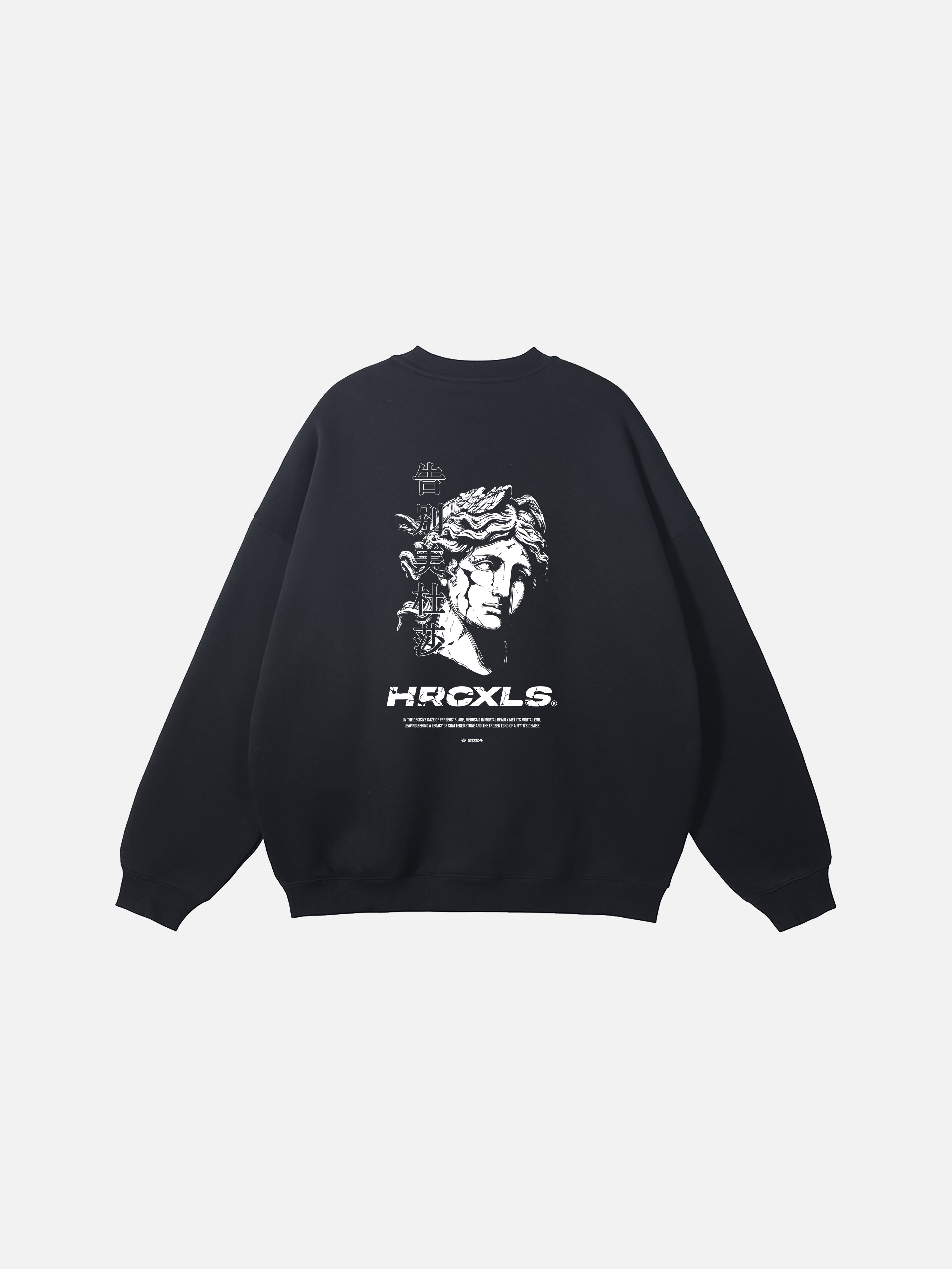 black oversized sweatshirt with medusa print