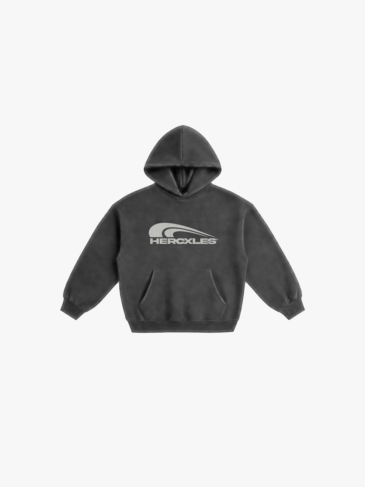 HERCXLES Rush Hoodie in Black - front flat lay on light grey background
