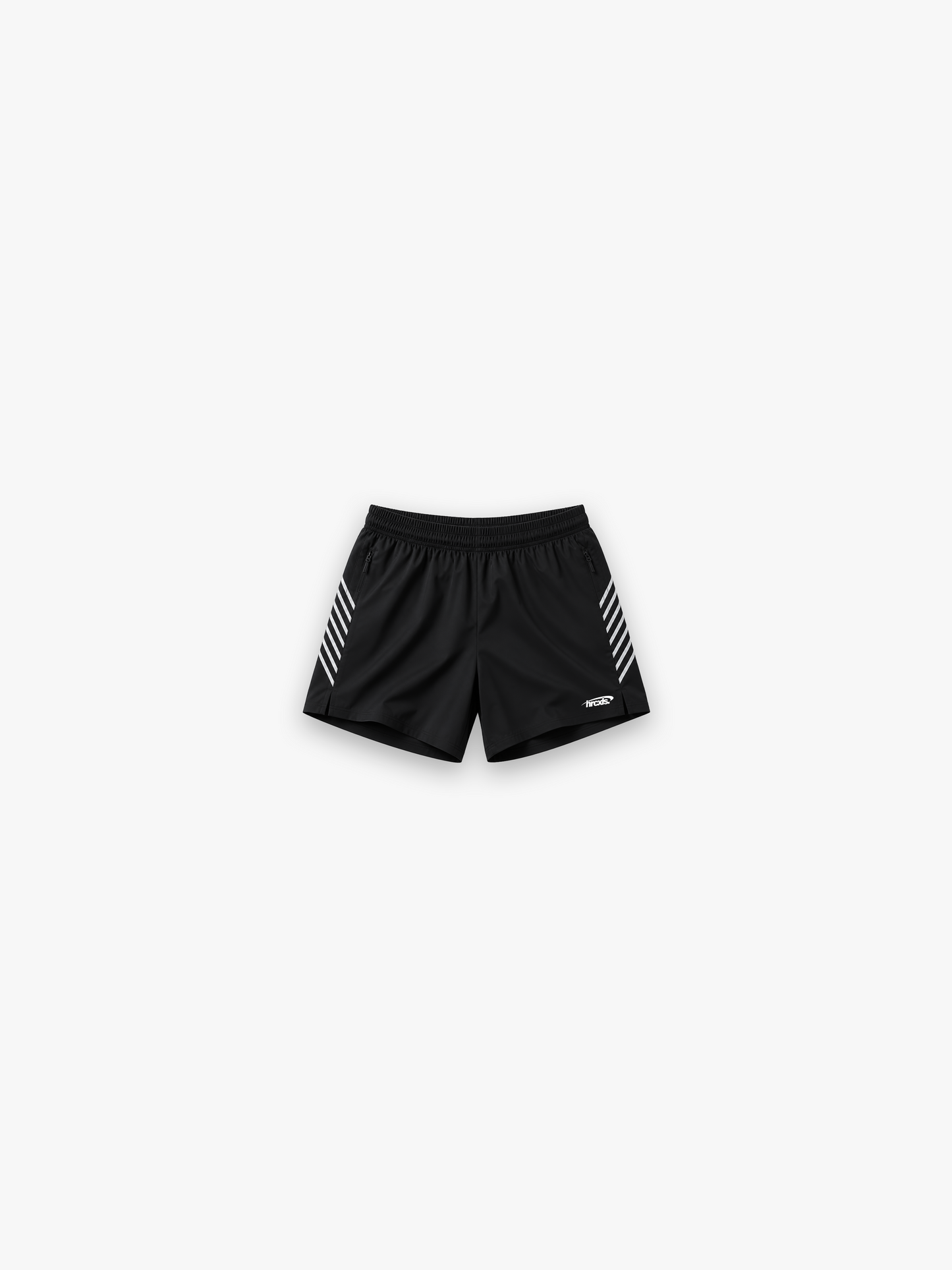 HERCXLES Sport 5" Shorts in Black - striped front flat lay
