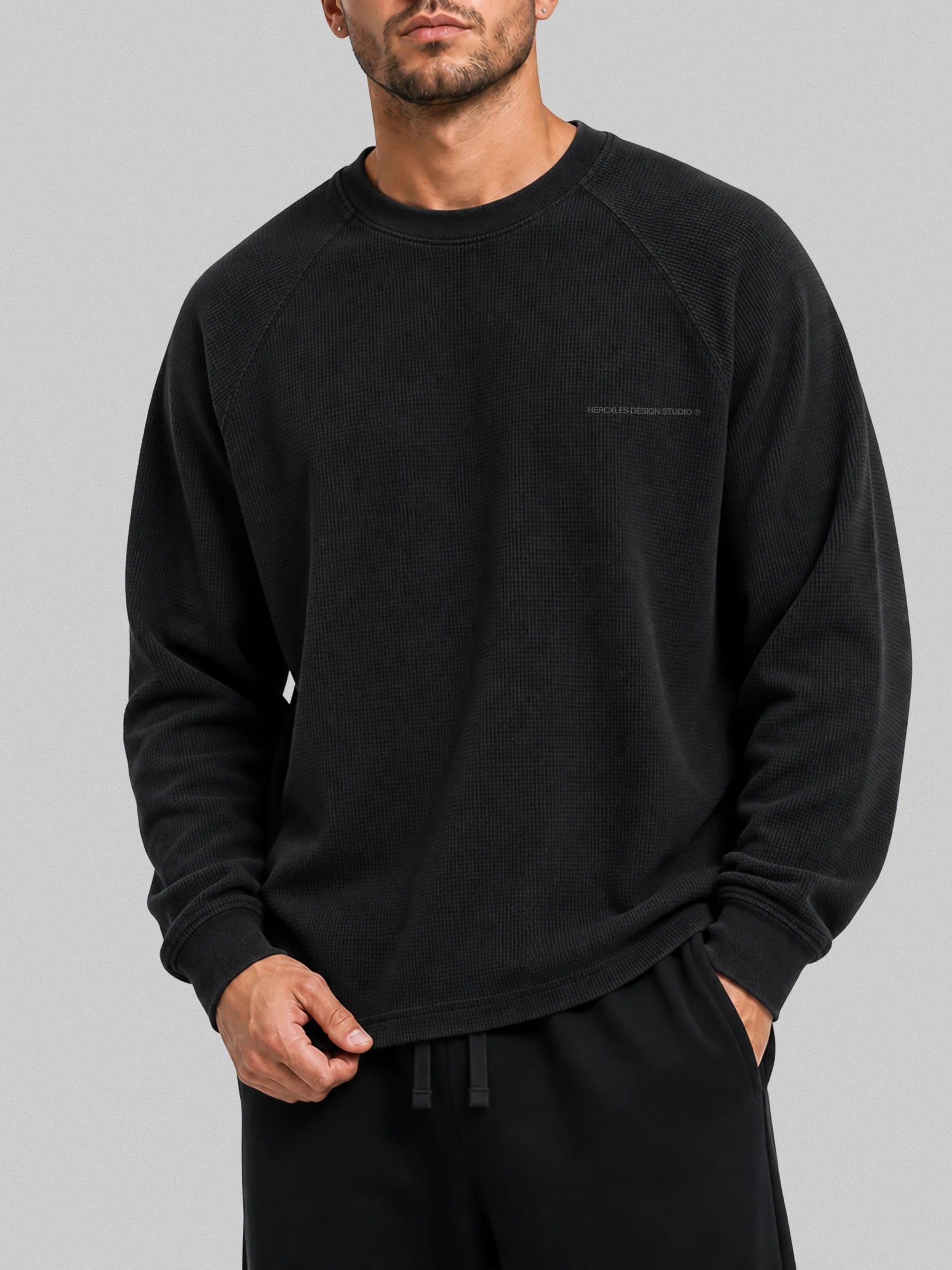 HCX feature detail: Studios Waffle Long Sleeve - hcx studios waffle long sleeve black
