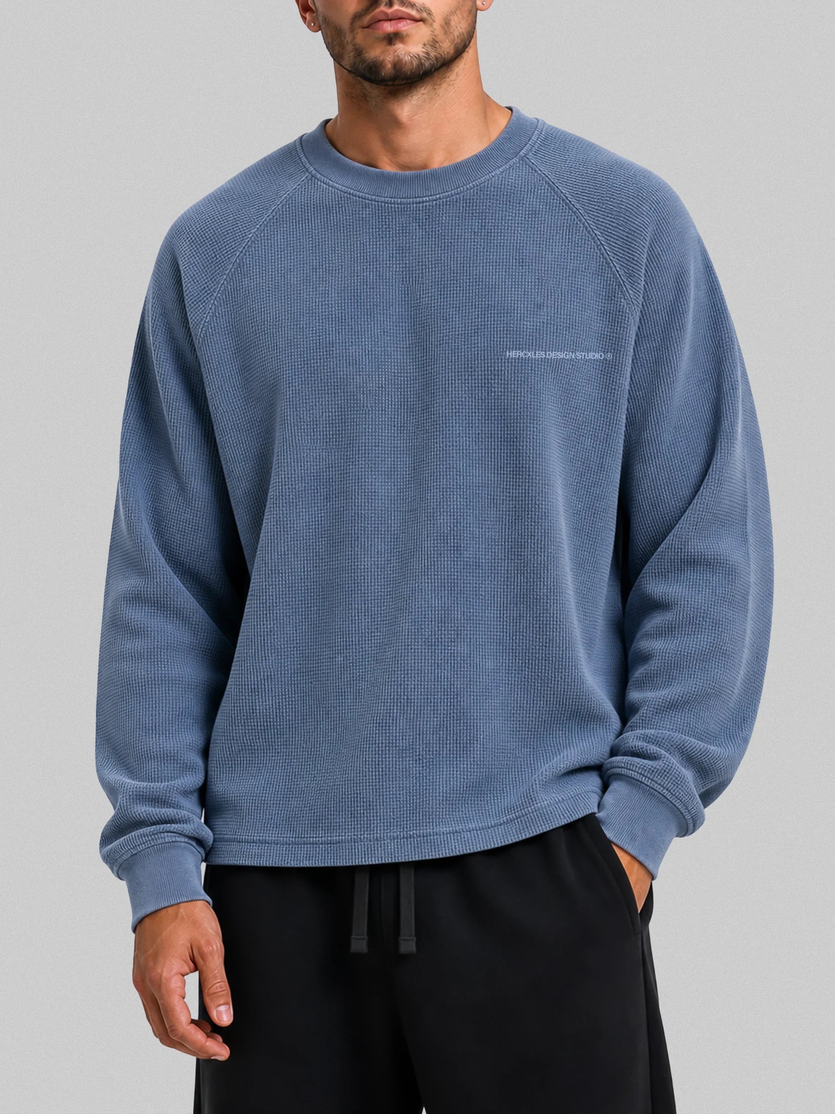HCX feature detail: Studios Waffle Long Sleeve - hcx studios waffle long sleeve blue