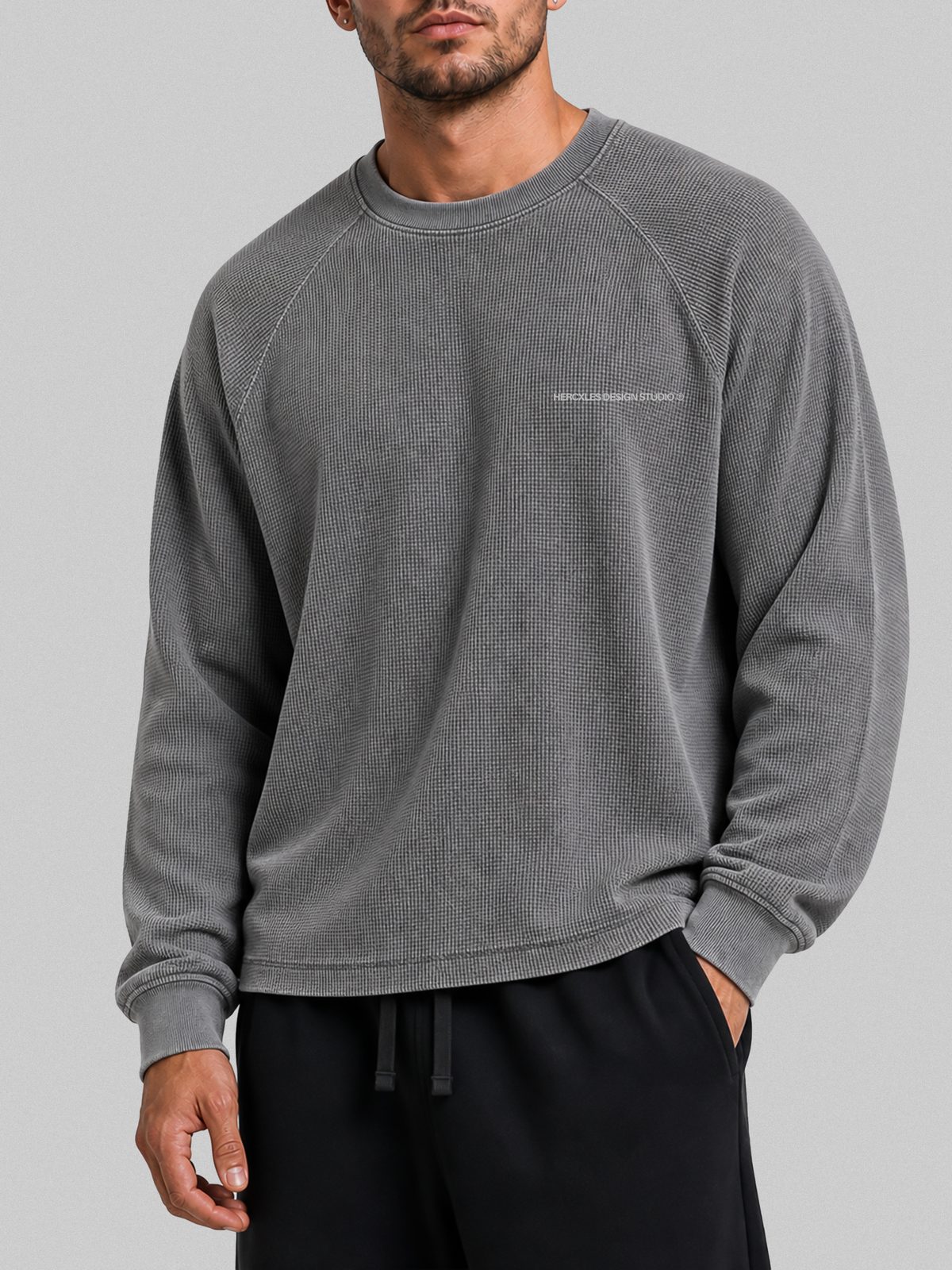 HCX feature detail: Studios Waffle Long Sleeve - hcx studios waffle long sleeve grey