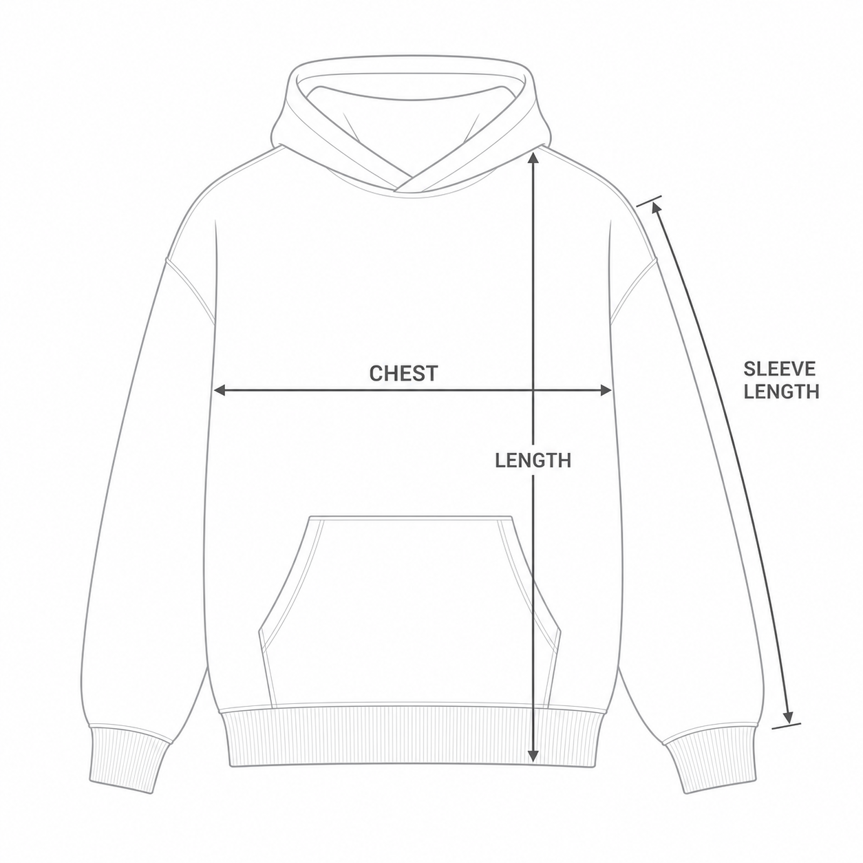 Hoodie chest, length, and sleeve length measurement guide