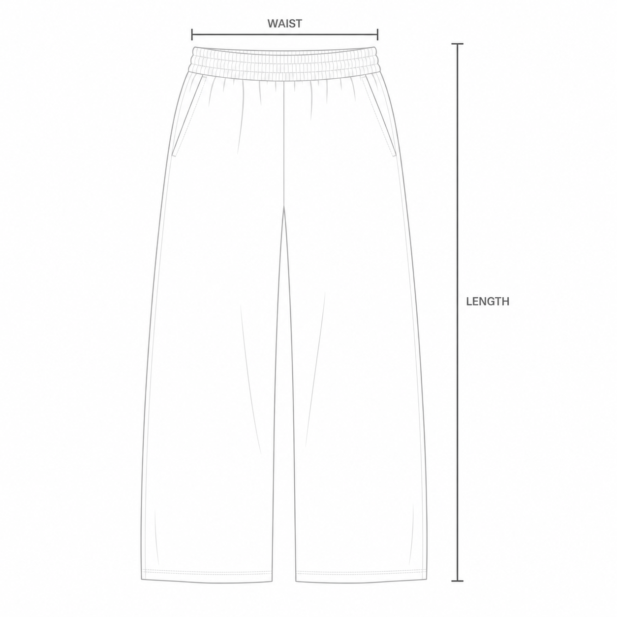 Straight leg sweatpants waist and full length measurement guide