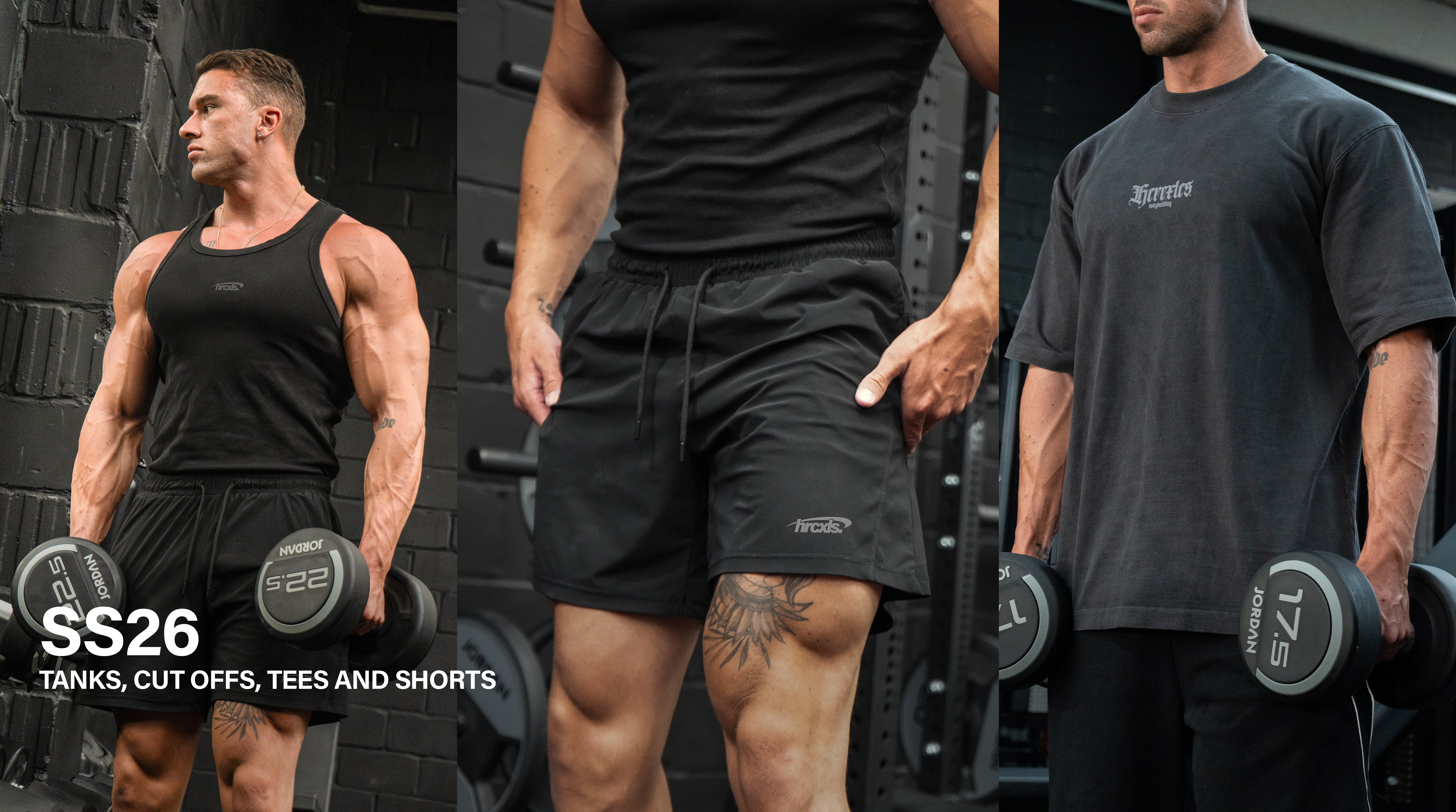 HERCXLES SS26 tees, tanks, cut-offs and shorts campaign