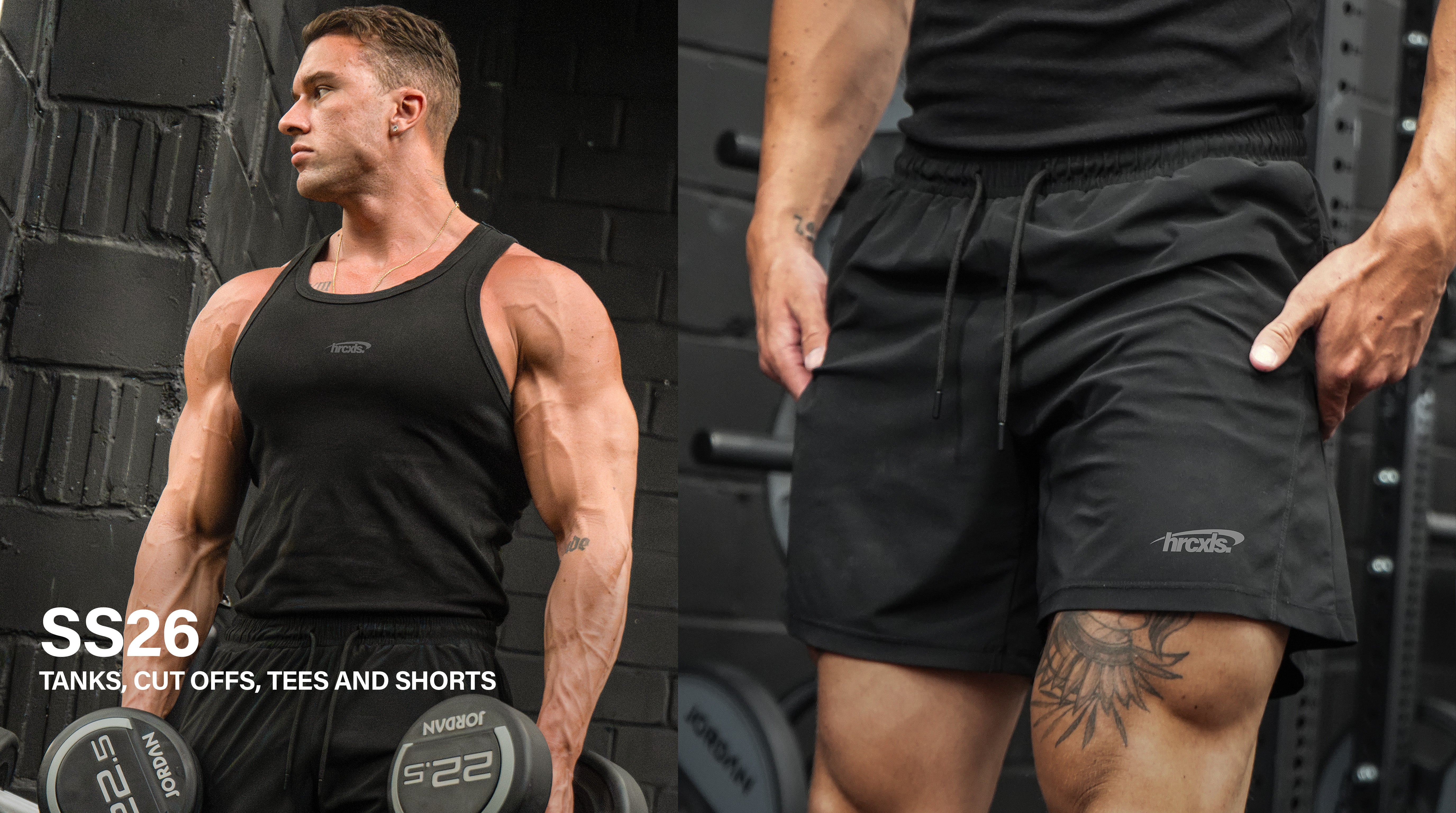 HERCXLES SS26 tees, tanks, cut-offs and shorts campaign